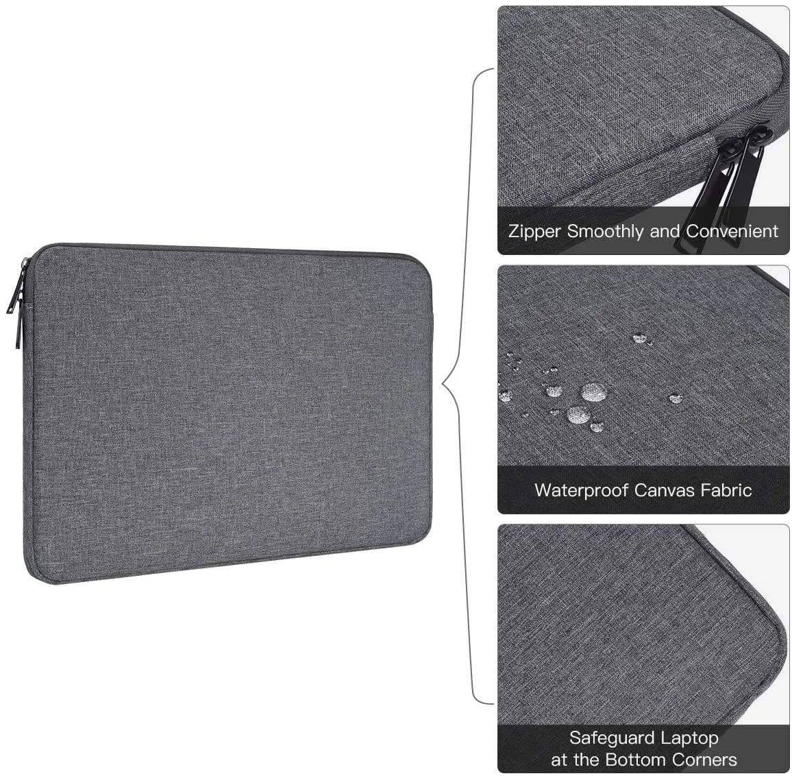 Laptop Chromebook Sleeve case Cover with Charger Pouch -Denim Grey 15.6 inches