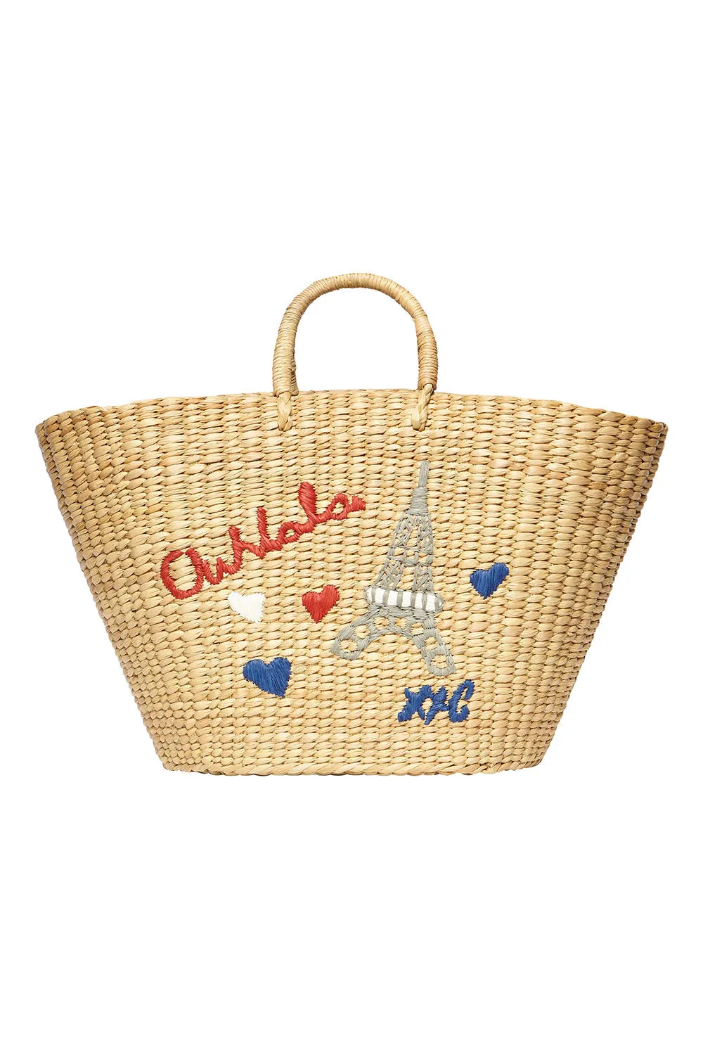 LARGE SEAGRASS BASKET PARIS EMBROIDERY