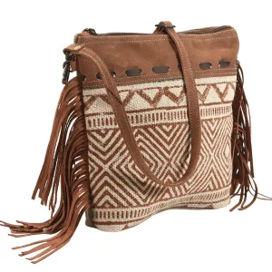 Leather and Canvas Fringe Handbag