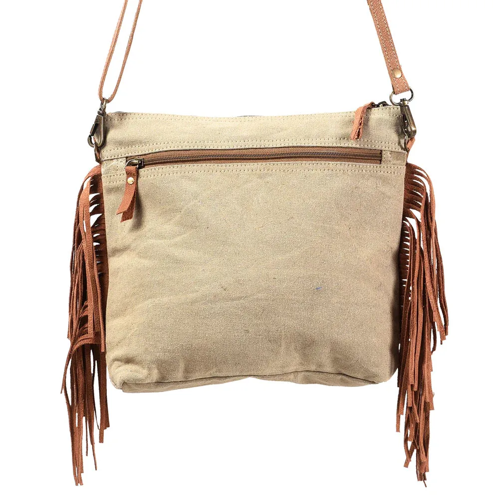 Leather and Canvas Fringe Handbag