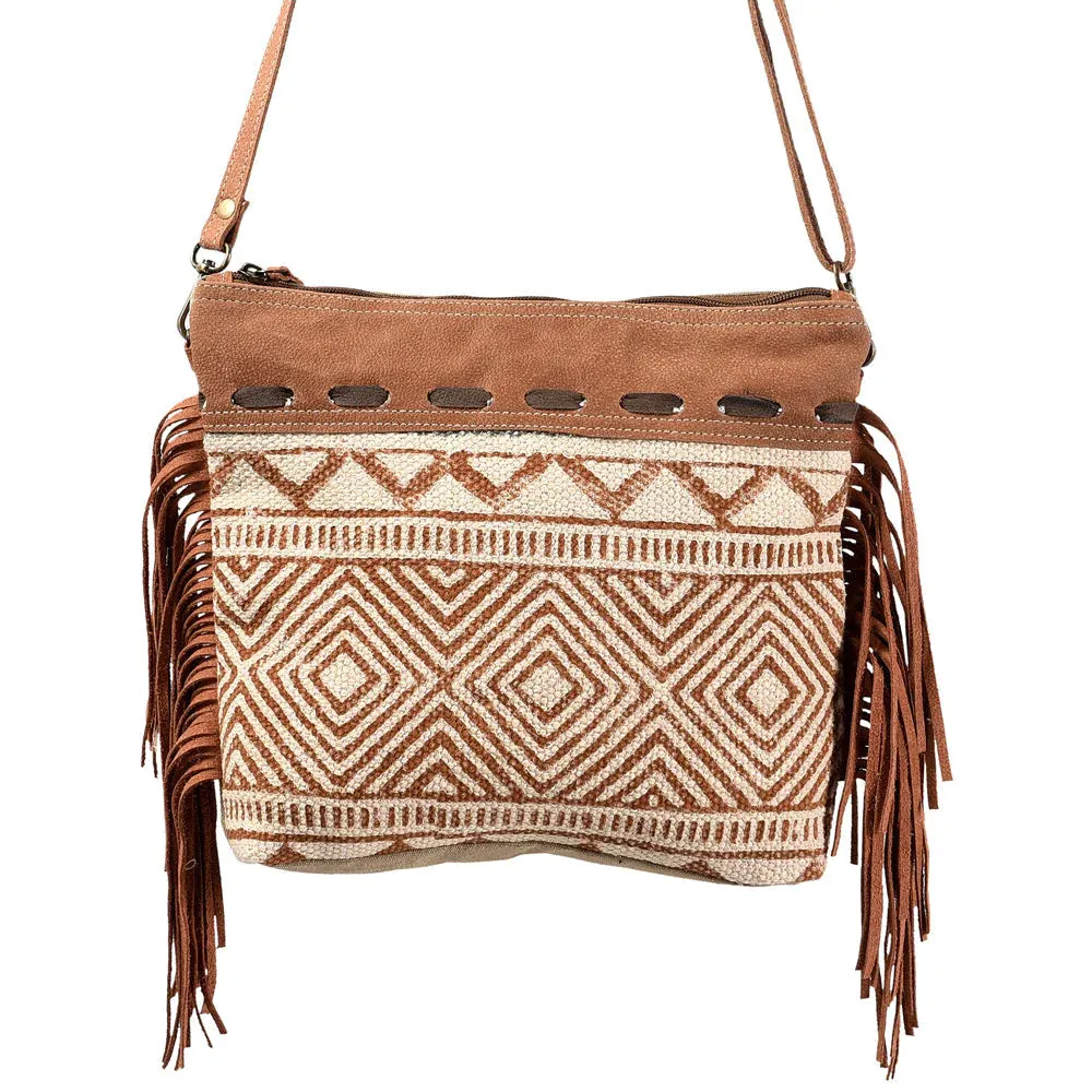 Leather and Canvas Fringe Handbag