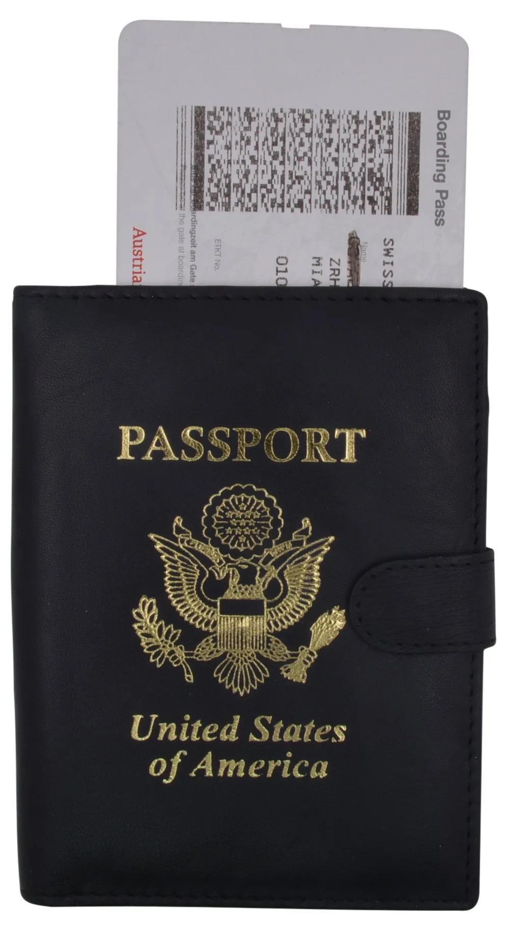 Leather Black Passport Holder Cover Case Wallet USA Embedded Logo Travel U.S Wallets  1051 USA