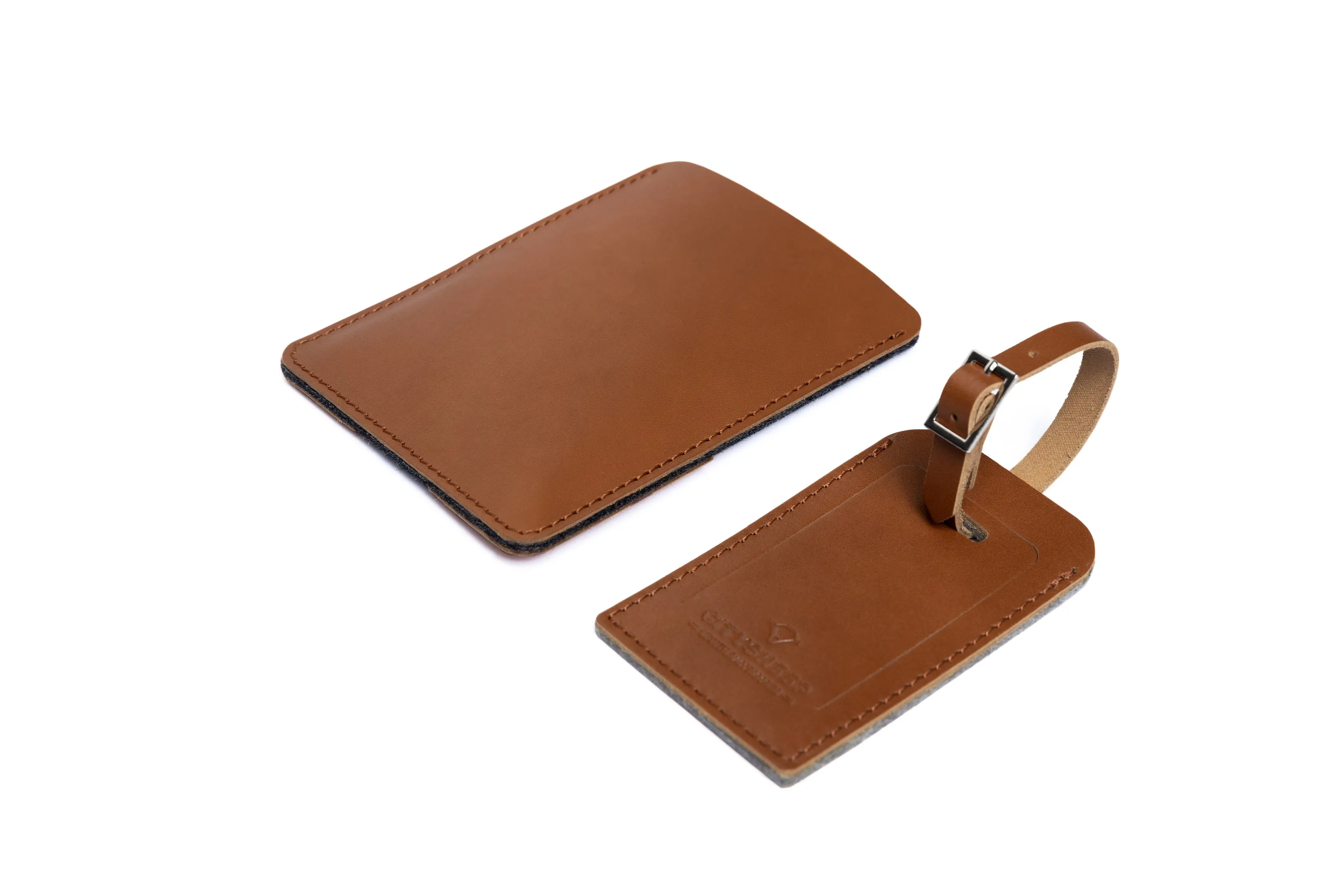 Leather luggage tag/ vegetable tanned dark felt