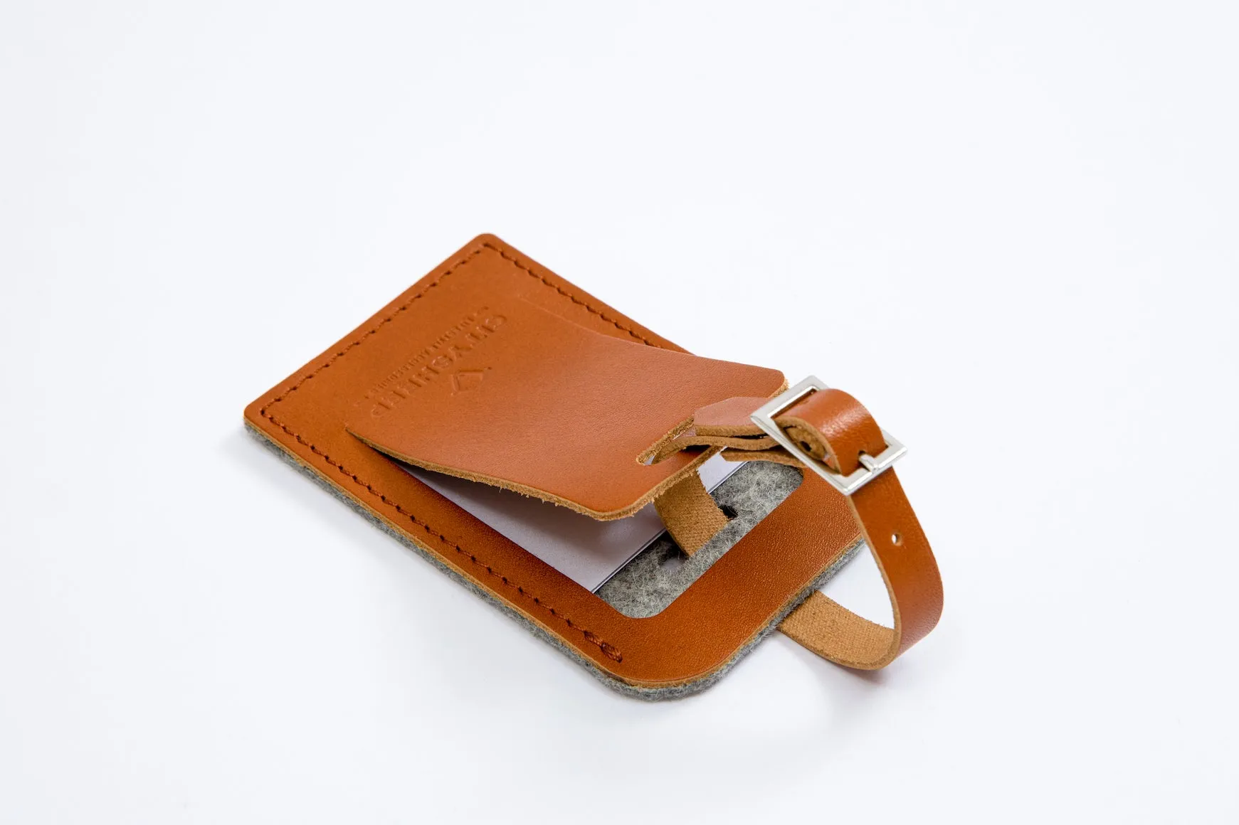 Leather luggage tag/ vegetable tanned dark felt