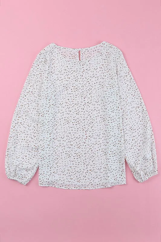 Leopard Crew Neck Long Sleeve Blouse