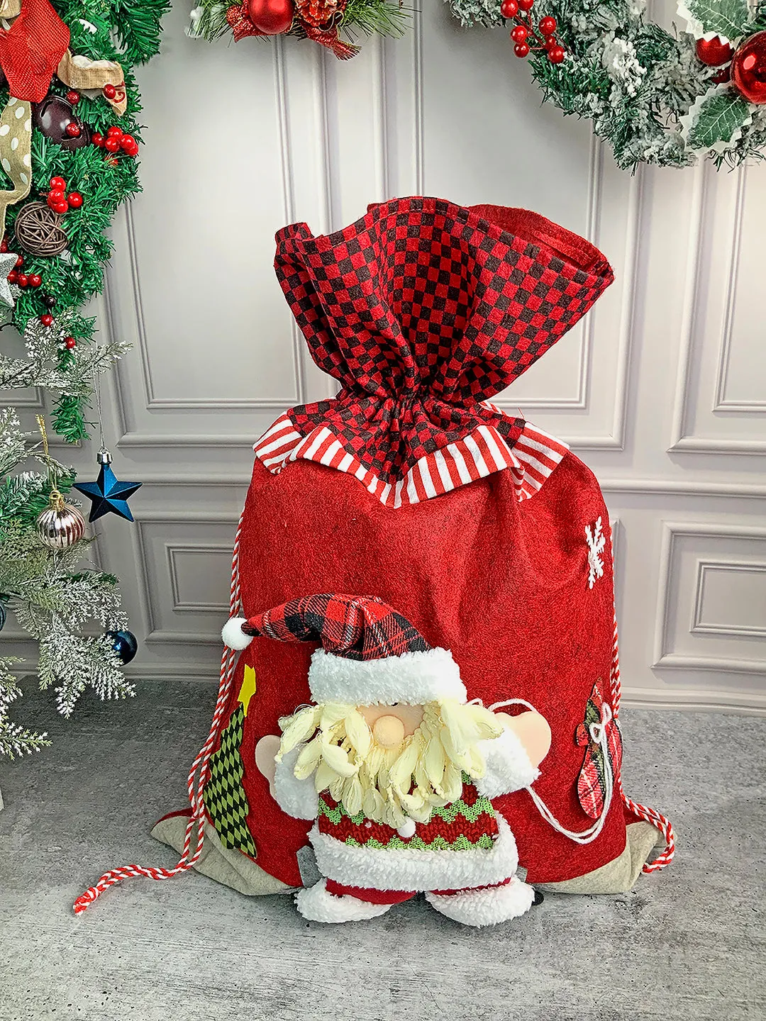 Little Surprise Box Santa Checks Christmas Sack for Christmas Gifts and Home Décor