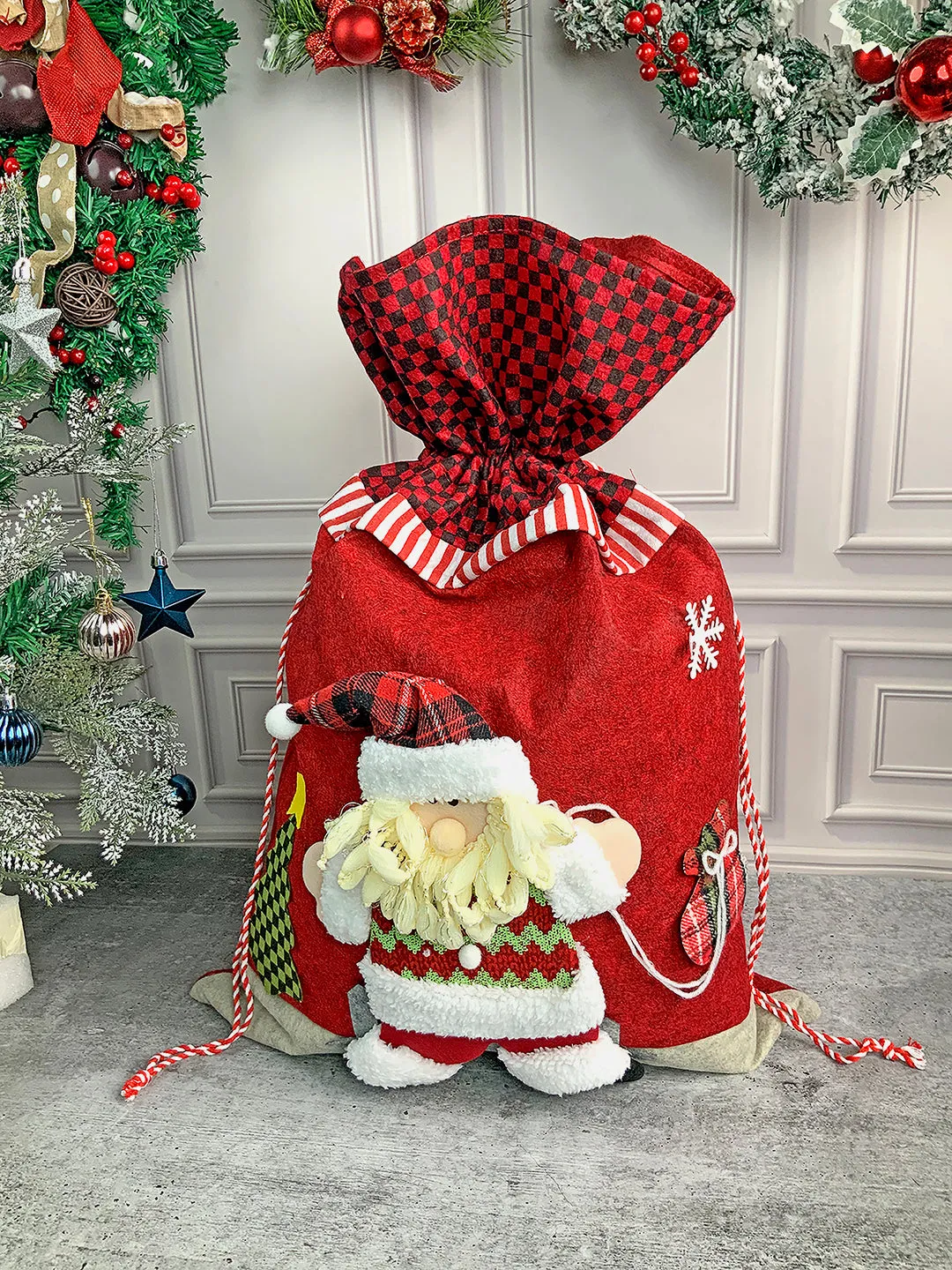 Little Surprise Box Santa Checks Christmas Sack for Christmas Gifts and Home Décor