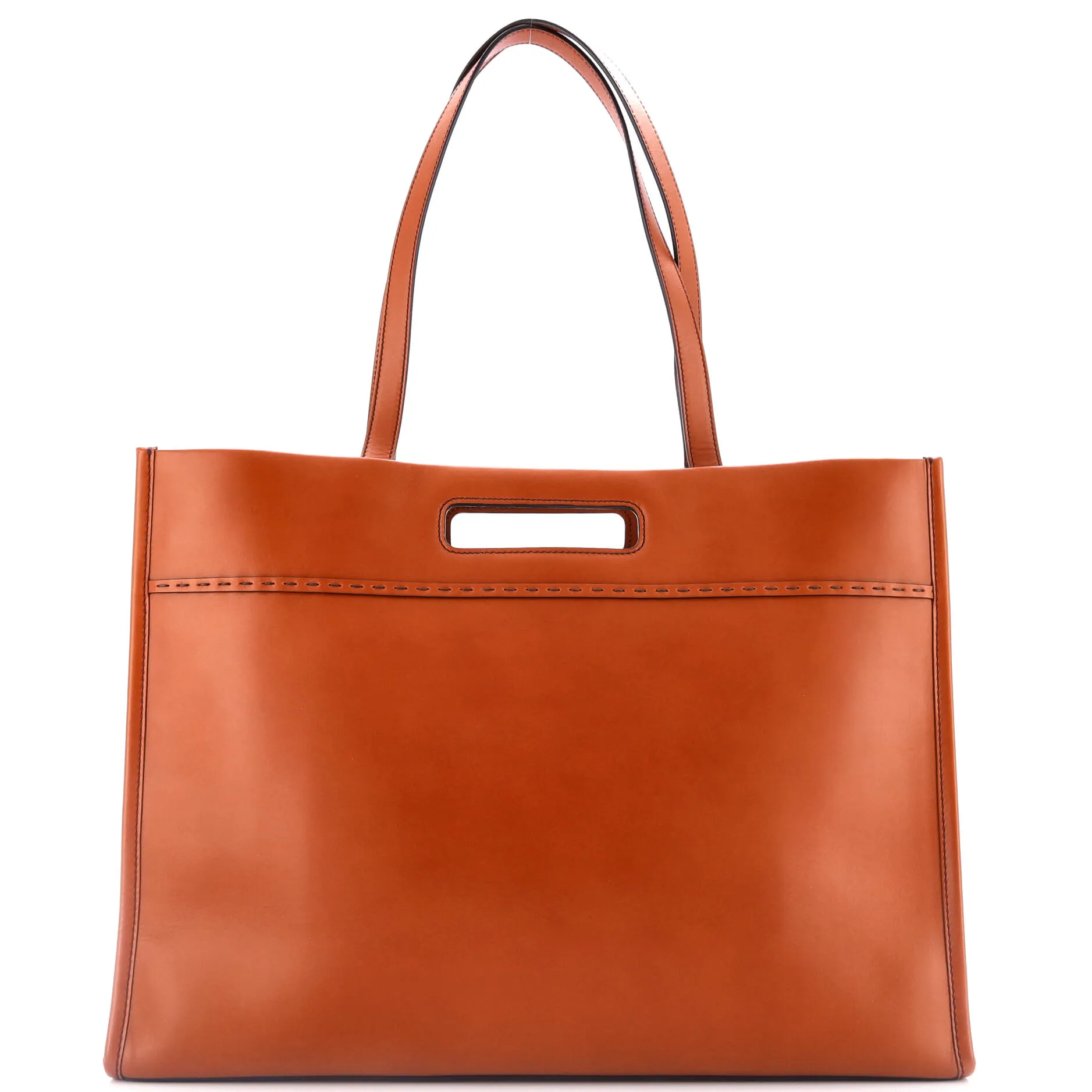 Logo Cutout Handle Shopper Tote Leather Large