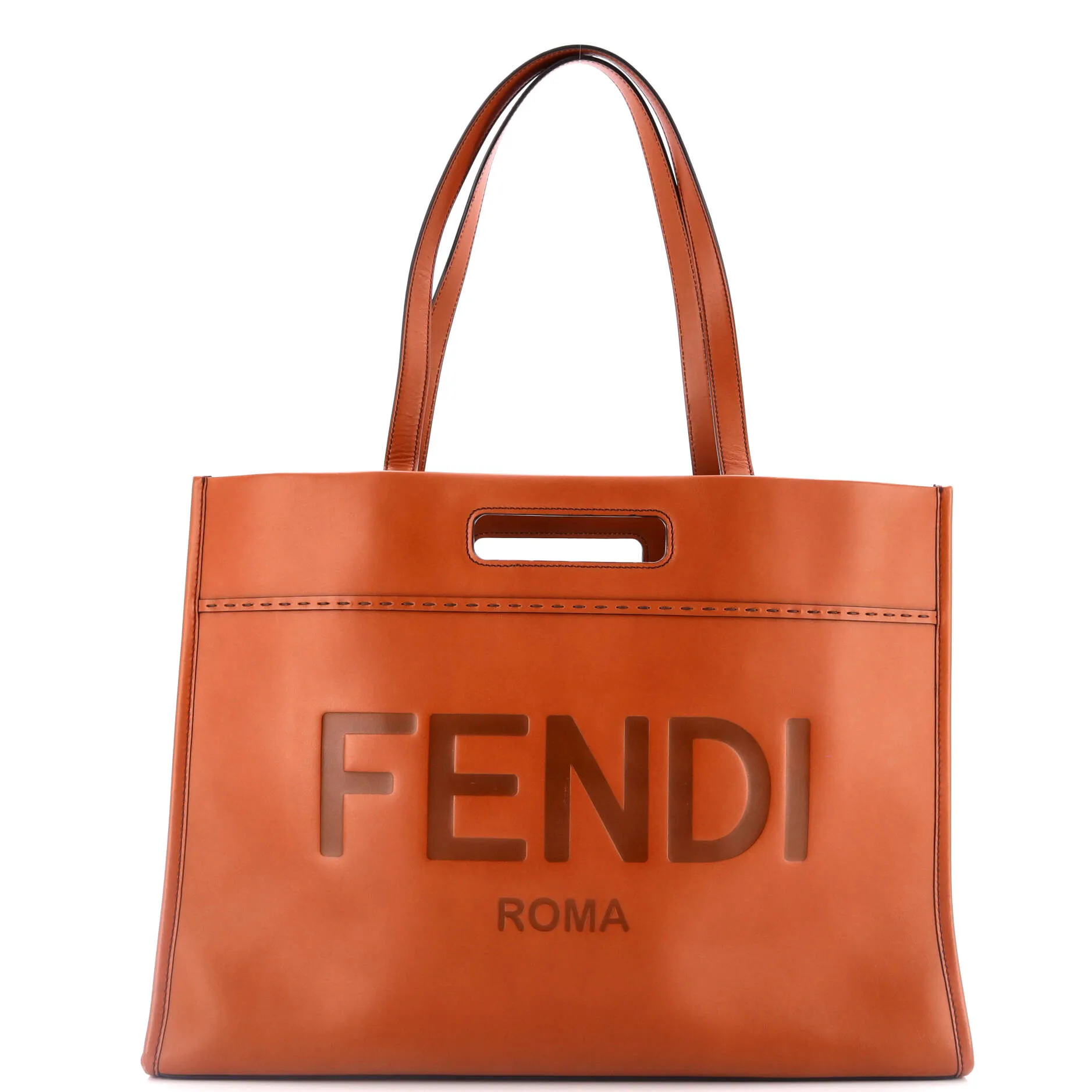 Logo Cutout Handle Shopper Tote Leather Large