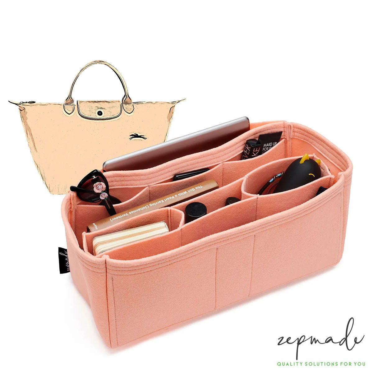 Longchamp Le Foulonné, Le Pliage, Pénélope Bag Models Organizer Insert, Bag Organizer with Middle Compartment and Pen Holder