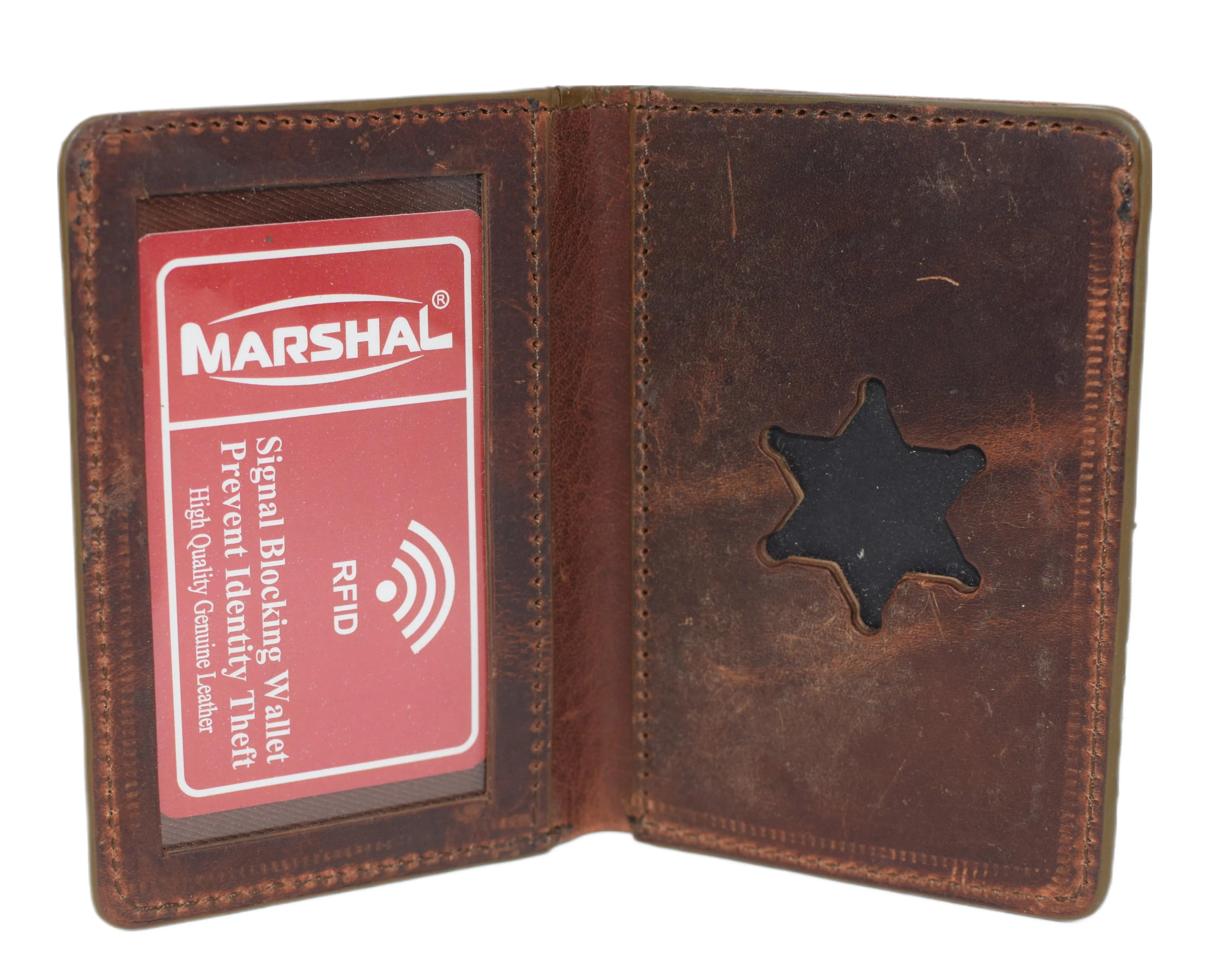 Marshal Genuine Leather Sheriff's Family Member Badge ID Wallet Case 6 Point Star 2546