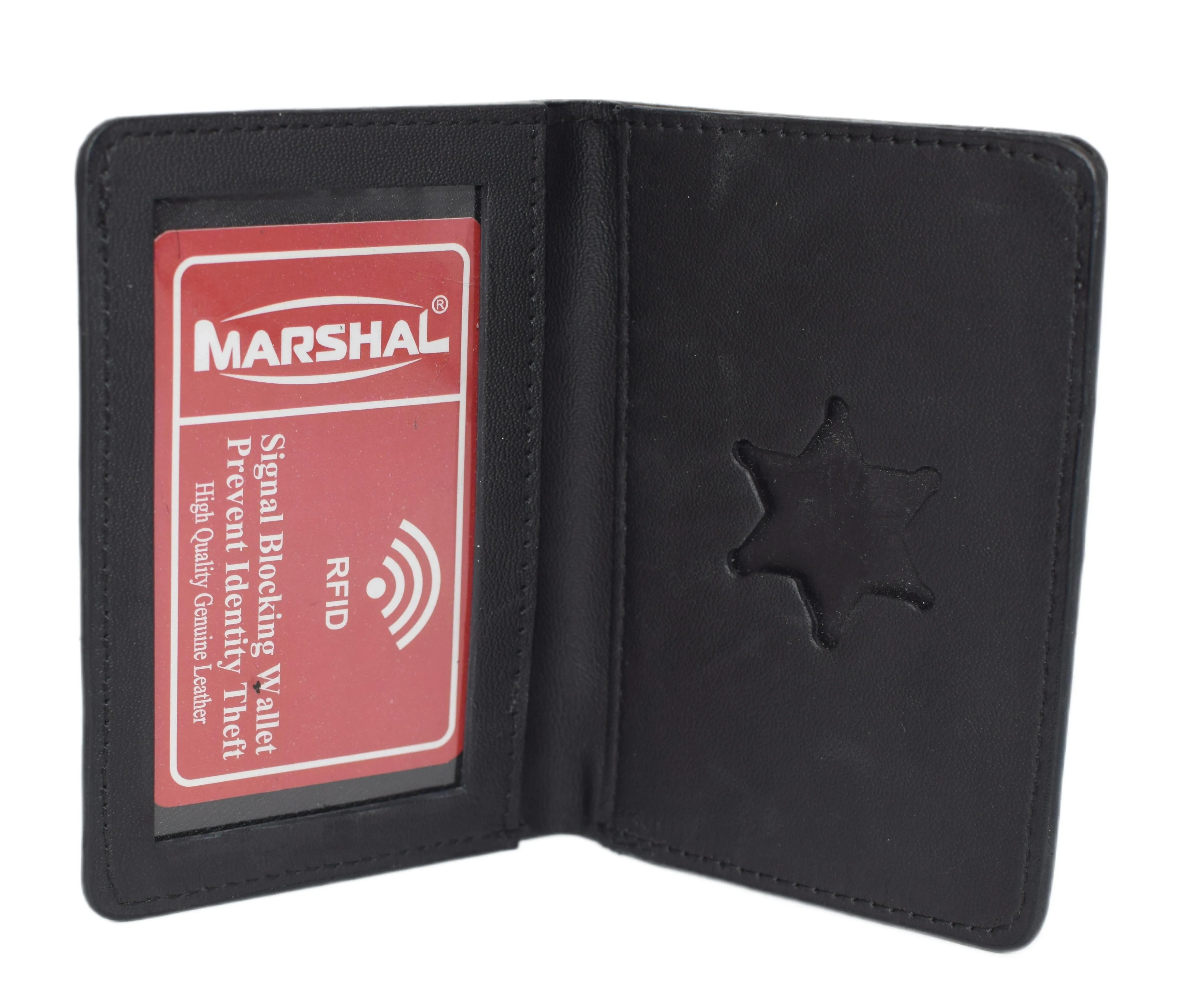 Marshal Genuine Leather Sheriff's Family Member Badge ID Wallet Case 6 Point Star 2546