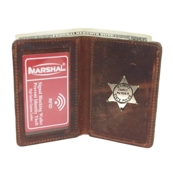 Marshal Genuine Leather Sheriff's Family Member Badge ID Wallet Case 6 Point Star 2546