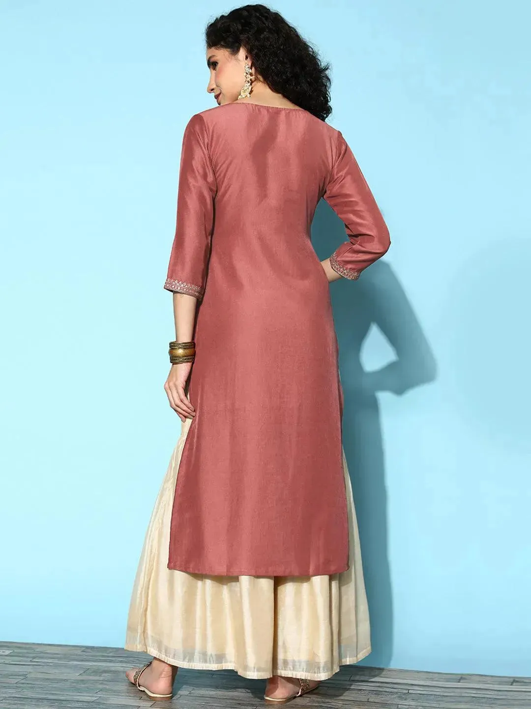 Mauve Yoke Design Silk Straight Kurta