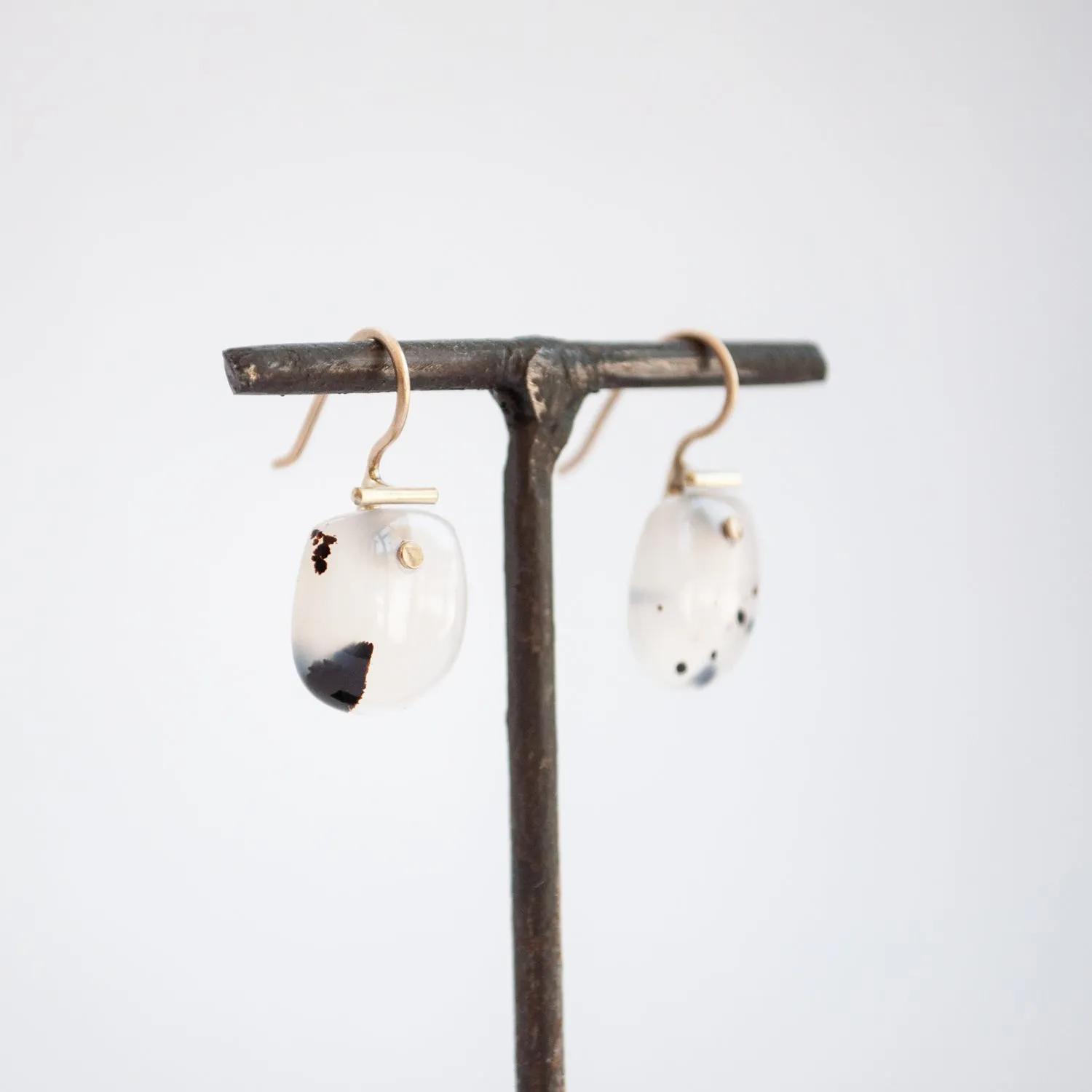 Medium Light Agate Shield Kiku Earrings