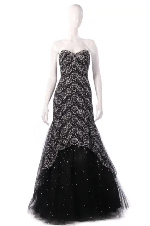 Morilee by Madeline Gardner Prom Evening Dress Strapless Full Skirt Black and Silver UK Size 10