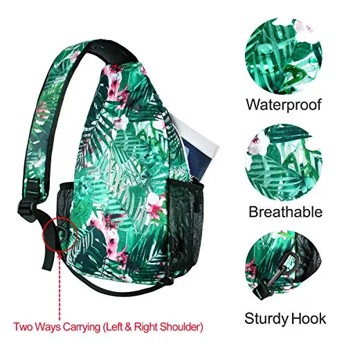 MSXPro™ Women's Crossbody Shoulder Daypack - iPad Tablet, Palm Leaf Flower Sling Bag