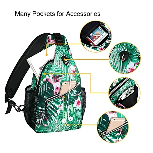 MSXPro™ Women's Crossbody Shoulder Daypack - iPad Tablet, Palm Leaf Flower Sling Bag