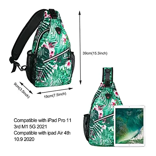 MSXPro™ Women's Crossbody Shoulder Daypack - iPad Tablet, Palm Leaf Flower Sling Bag