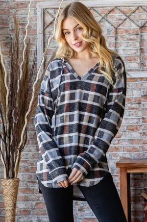 Multi Plaid Hoodie Top - #6163-6168