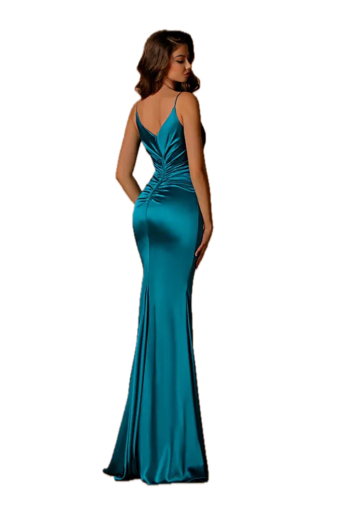 Nicoletta NBM1036 Satin V-neck Bridesmaid Dress in Aquamarine