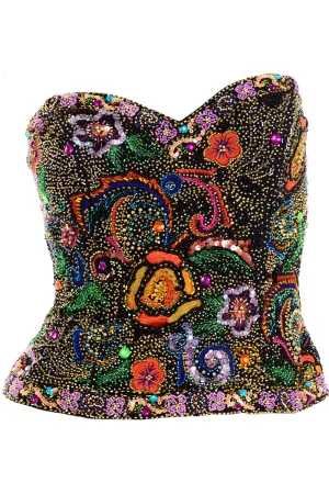 Oleg Cassini Vintage Bustier Style Heavily Beaded Evening Top