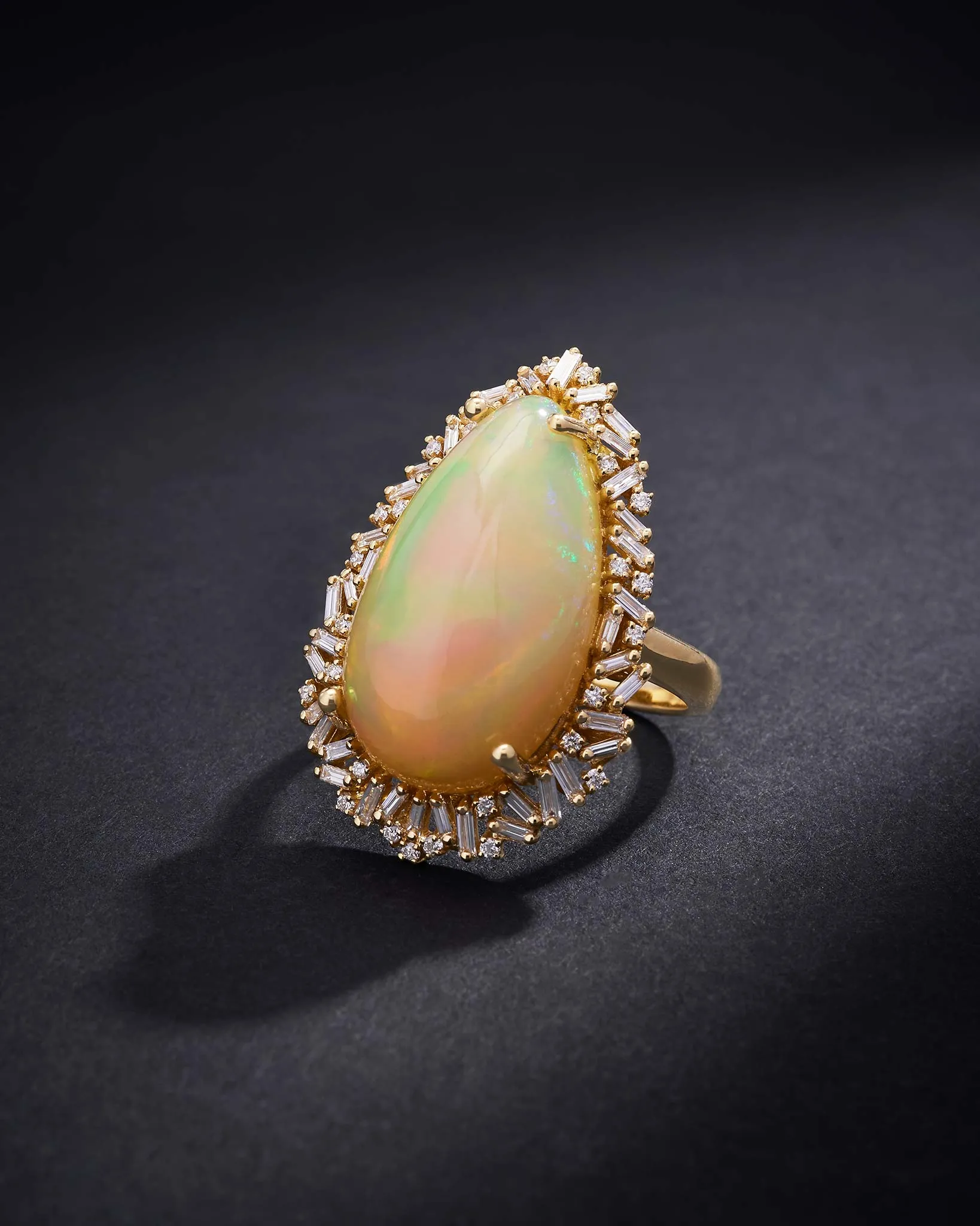 One of a Kind Pear Shaped African Opal Sunburst Ring