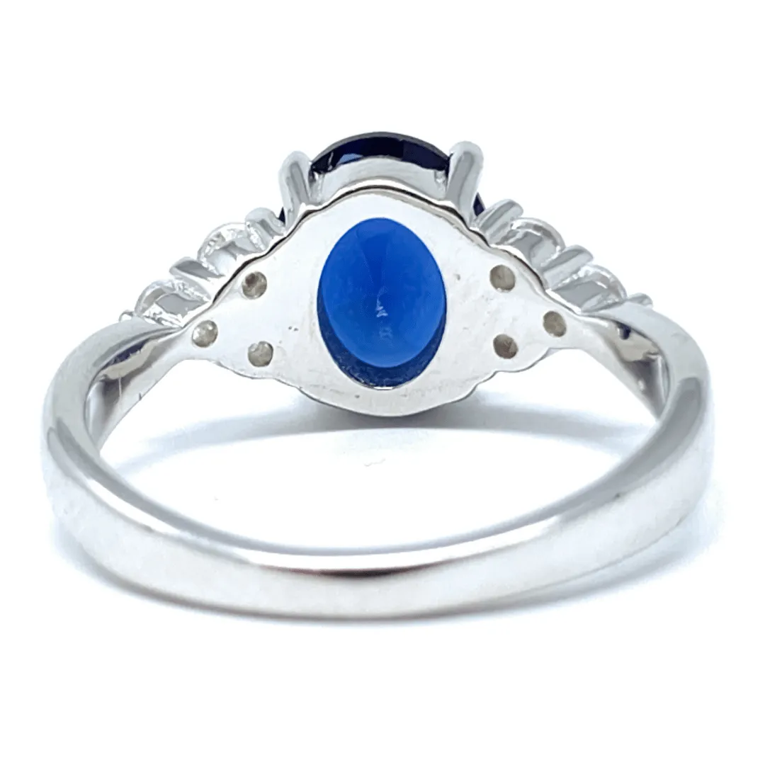 Oval Blue Sapphire & CZ .925 Sterling Silver Ring