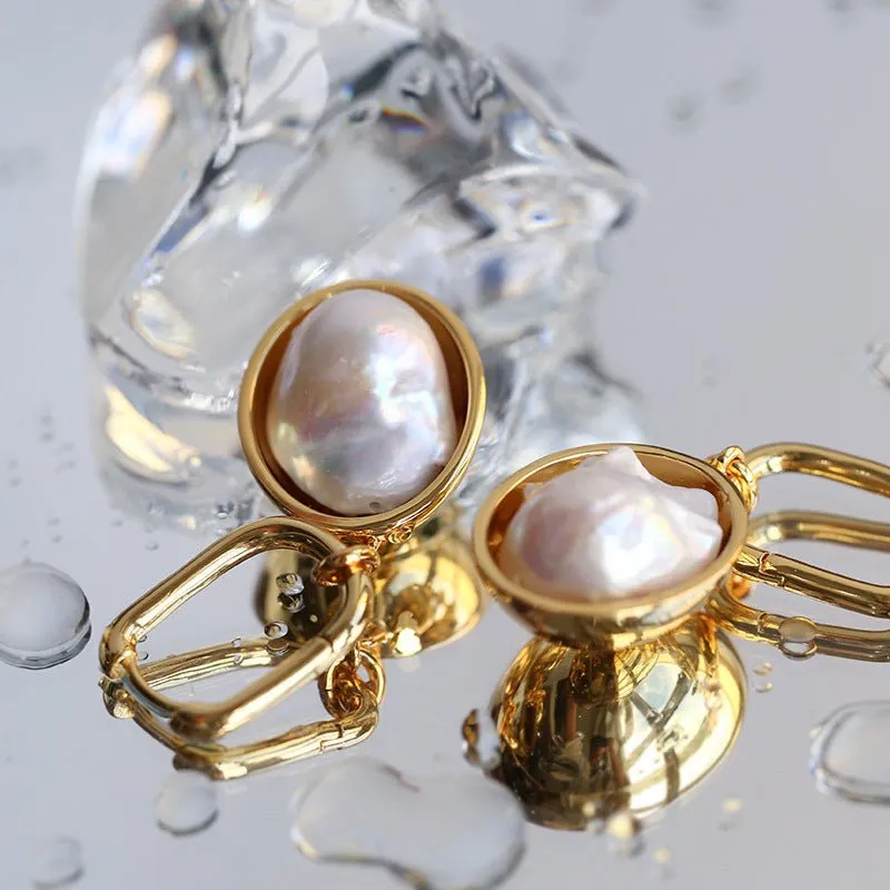 Oval Drop Baroque Shaped Pearl Earrings