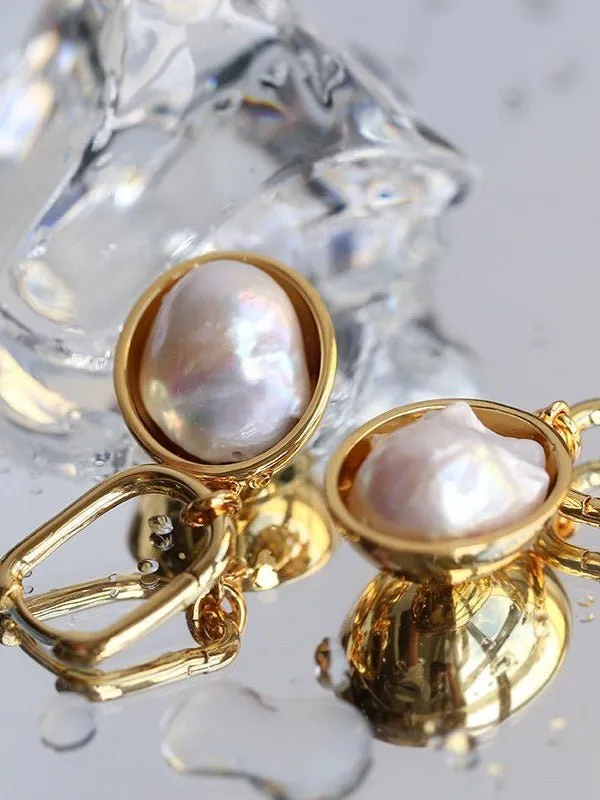 Oval Drop Baroque Shaped Pearl Earrings