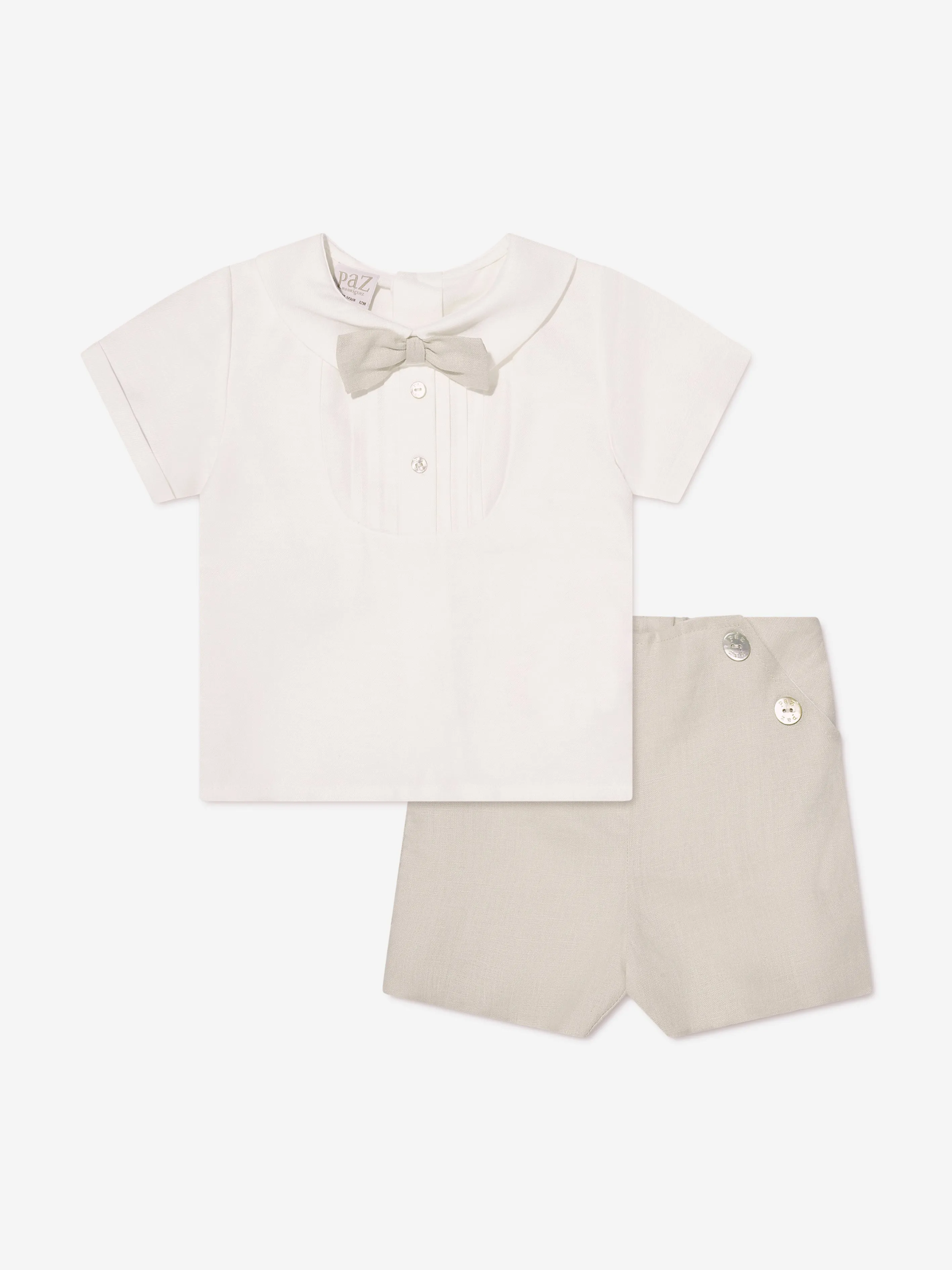 Paz Rodriguez Baby Boys Shirt And Shorts Set in Beige