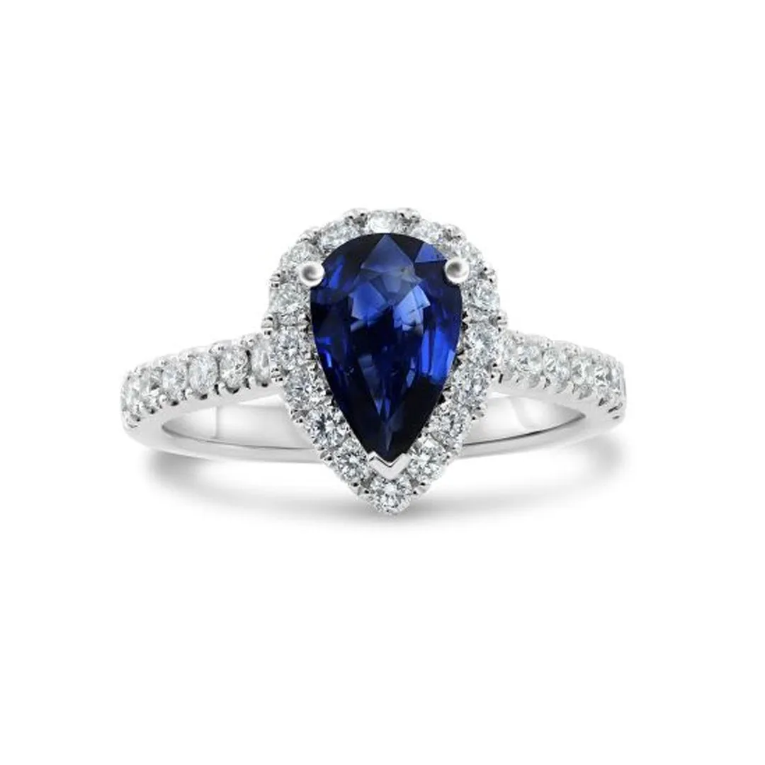 Pear Blue Sapphire & Diamond Halo Ring | M10278777