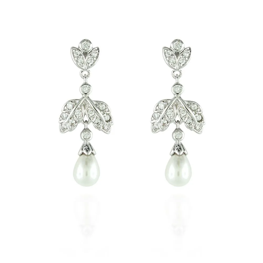 Pearl Drop CZ Earrings