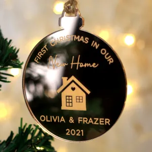 Personalised 'First Christmas in Our New Home' Mirrored Acrylic Bauble