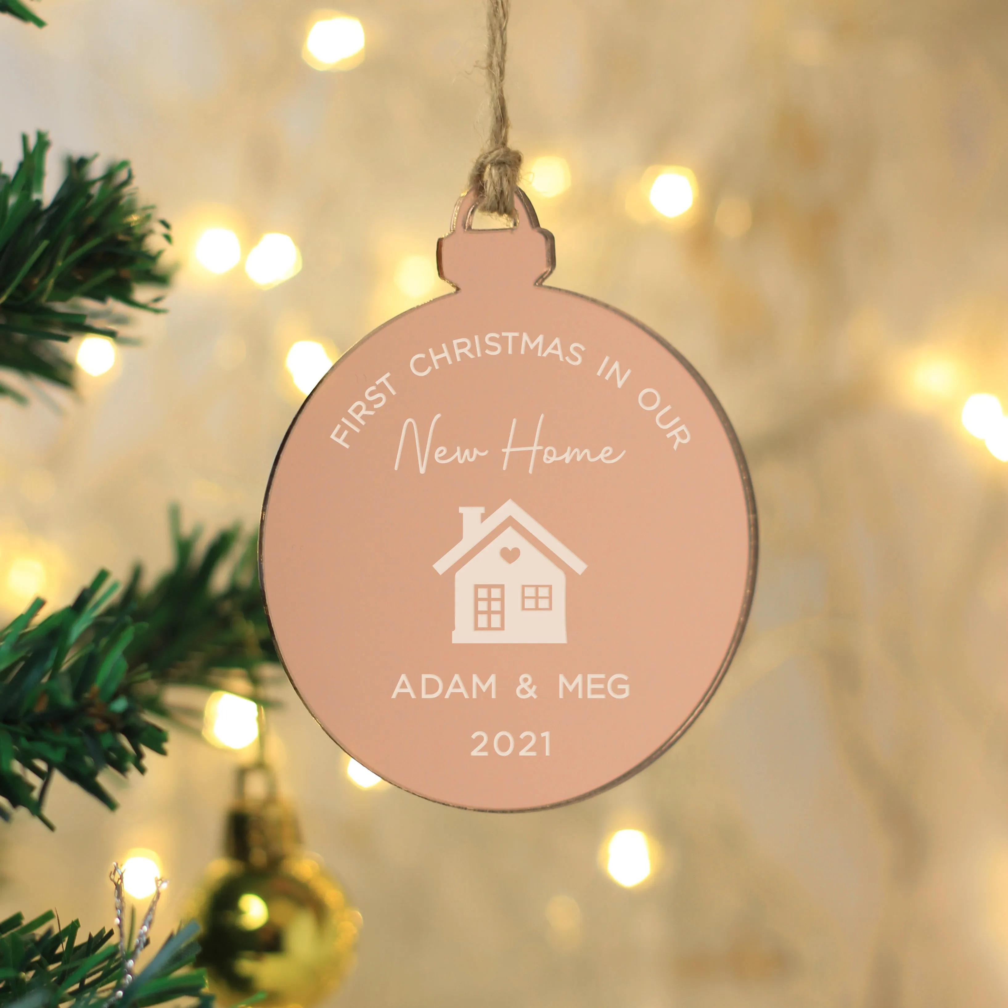 Personalised 'First Christmas in Our New Home' Mirrored Acrylic Bauble