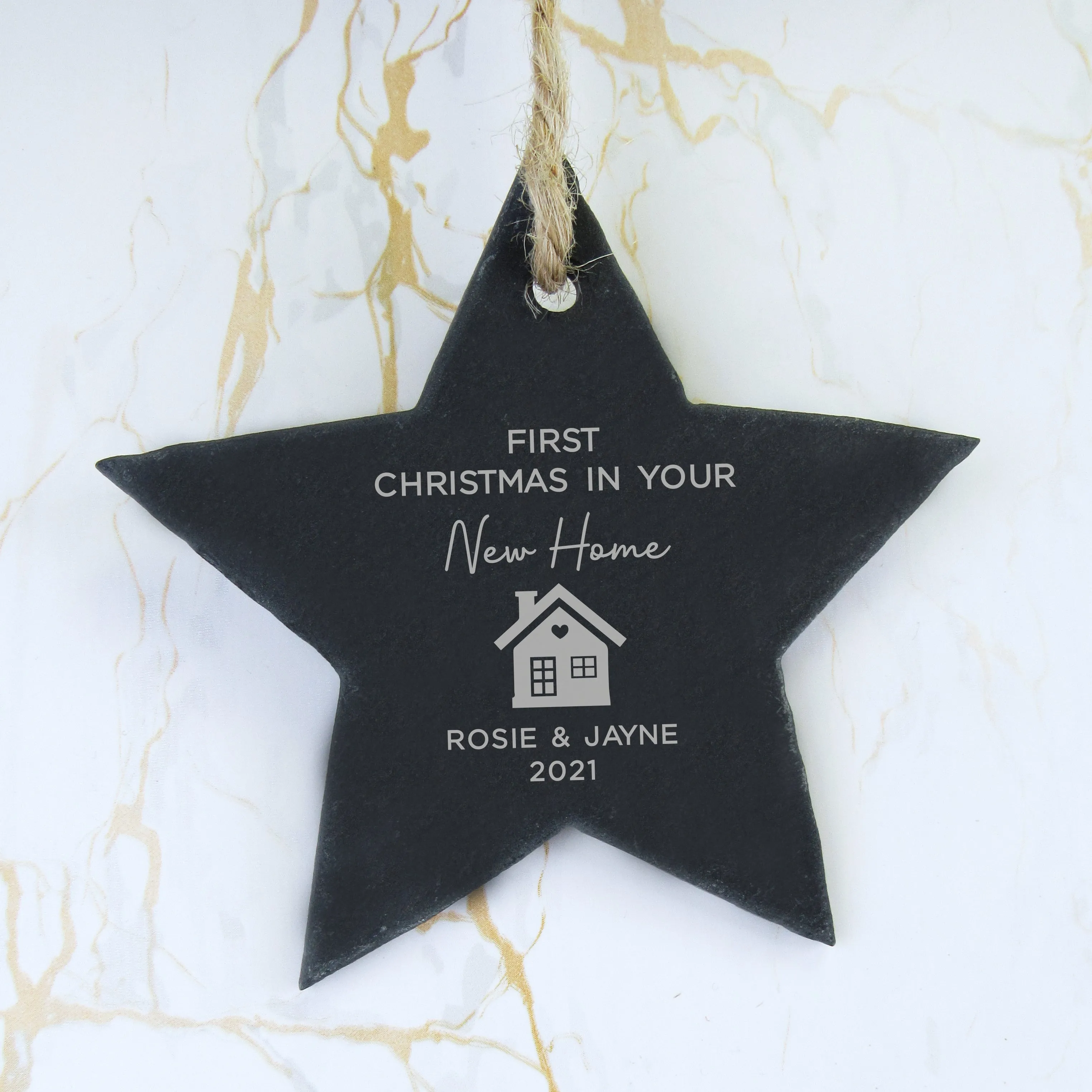 Personalised 'First Christmas in Your New Home' Slate Star Hanging Decoration