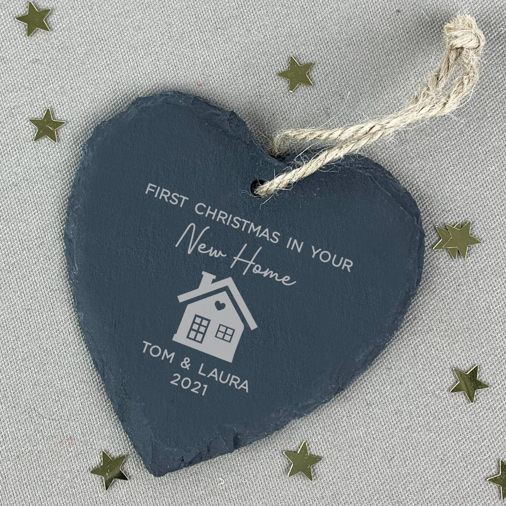 Personalised 'First Christmas in Your New Home' Slate Star Hanging Decoration