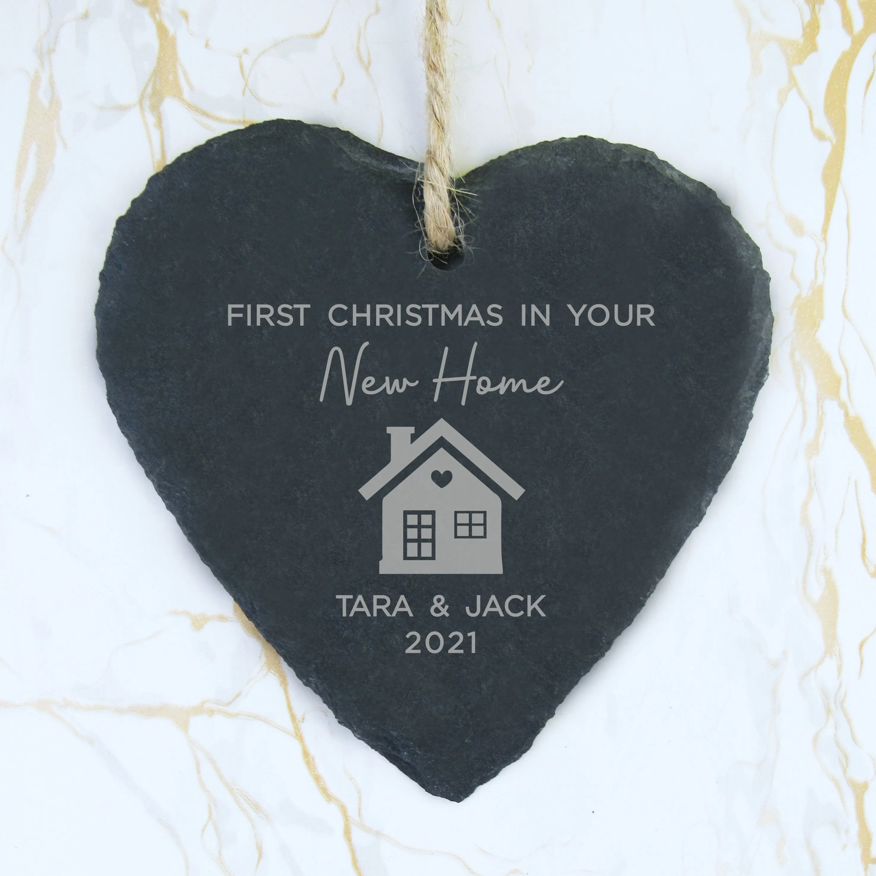 Personalised 'First Christmas in Your New Home' Slate Star Hanging Decoration