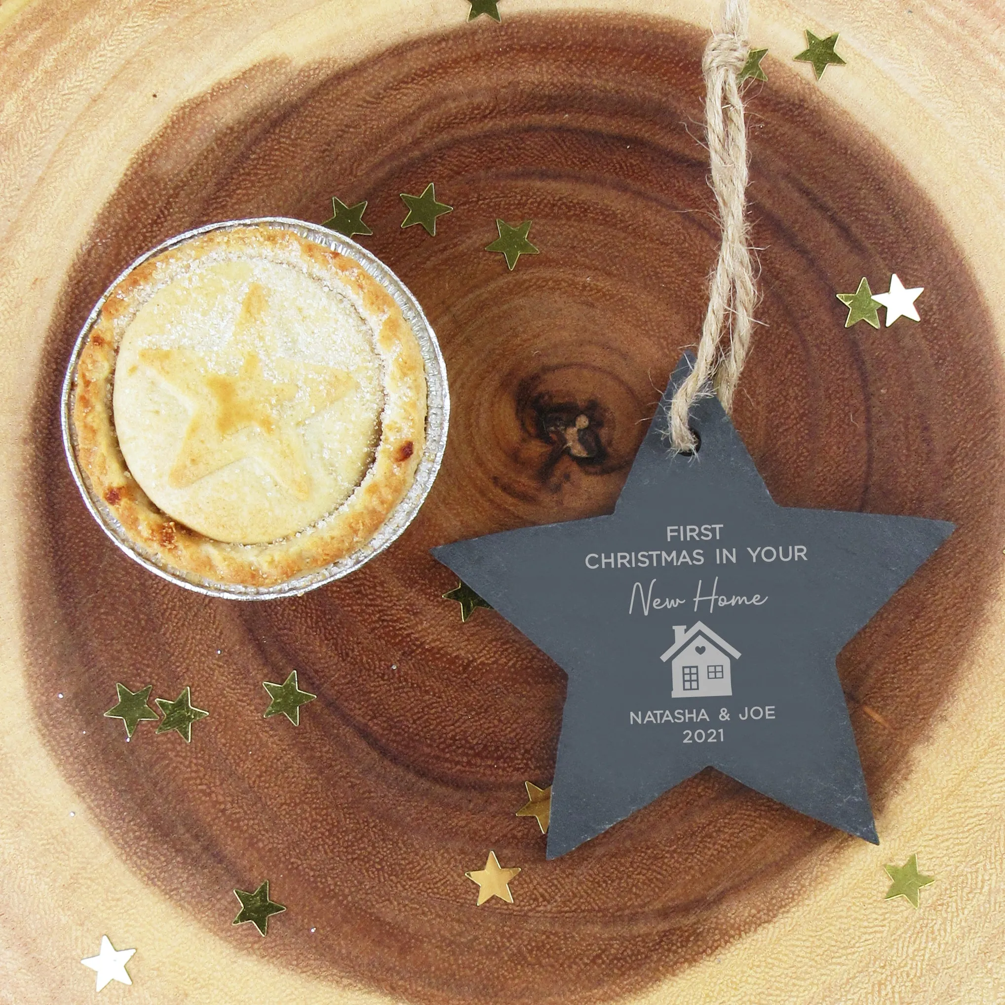 Personalised 'First Christmas in Your New Home' Slate Star Hanging Decoration