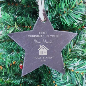 Personalised 'First Christmas in Your New Home' Slate Star Hanging Decoration