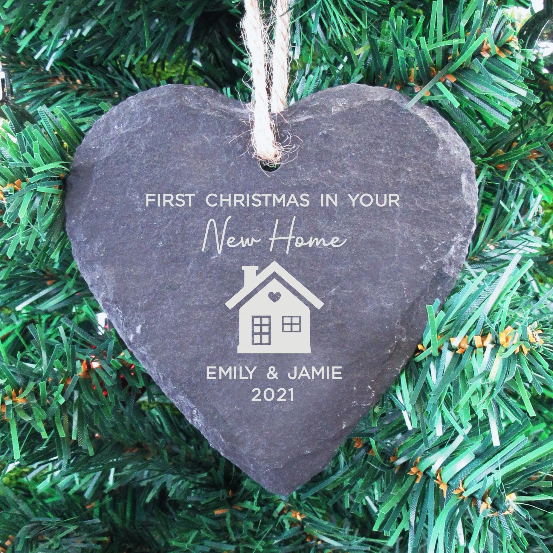 Personalised 'First Christmas in Your New Home' Slate Star Hanging Decoration