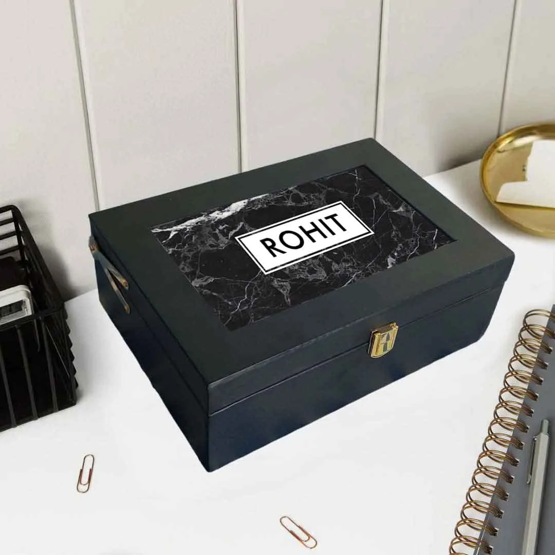 Personalised Gift Boxes Vegan Leather for Men Box - Black Marble