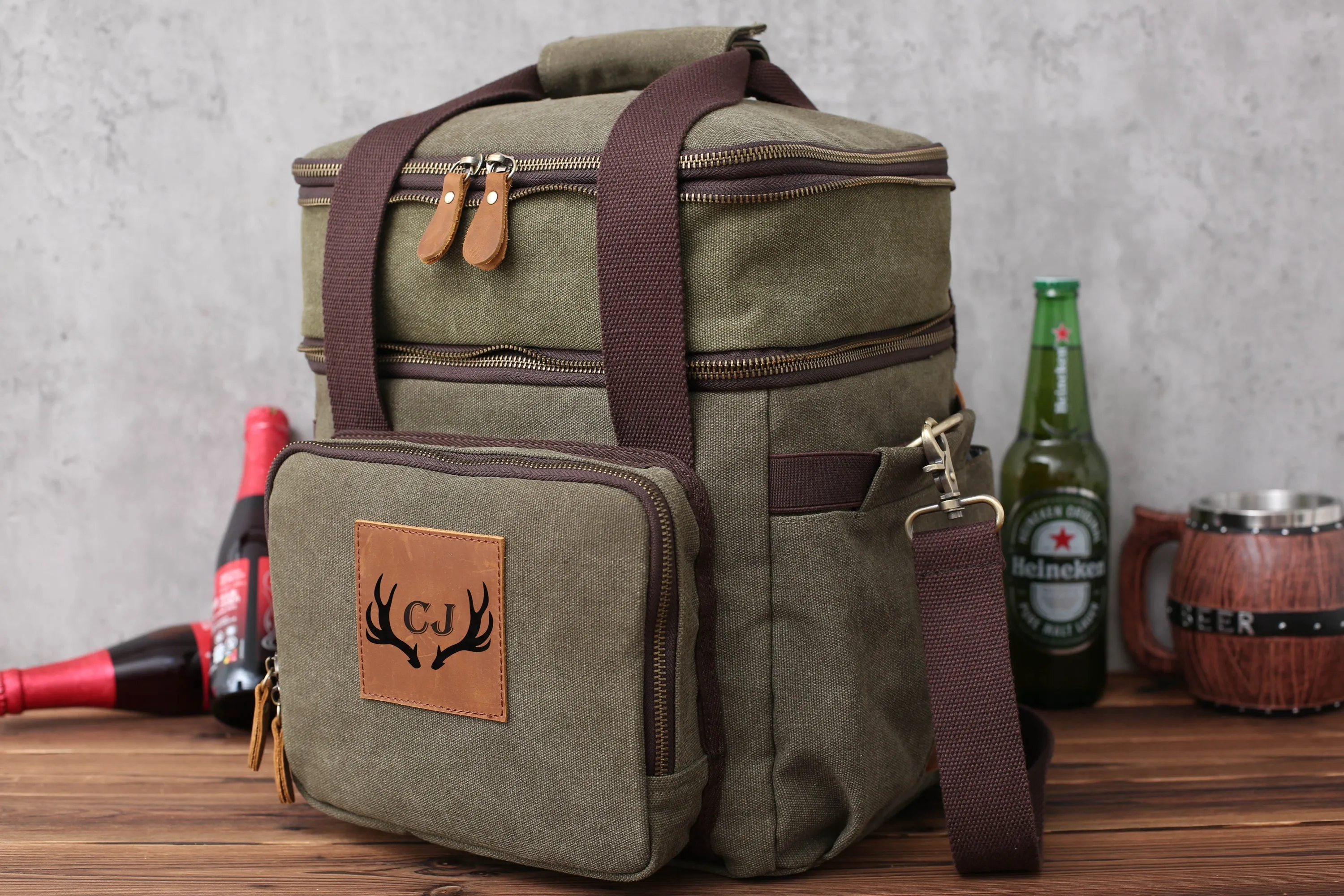 Personalized Beer Cooler Bag, Groomsmen Gift, Monogrammed Insulated Cooler Bag, Custom Gift for Men