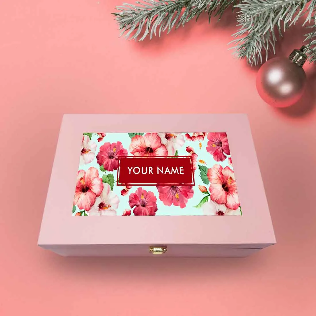 Personalized Gift Box for Her Add Your Name - Pink Hibiscus