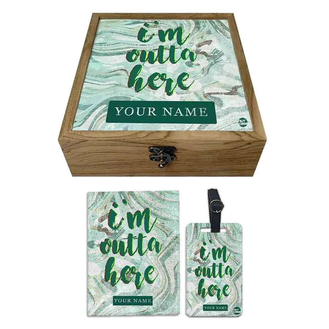 Personalized Passport Cover Combo - I Am Outta Here Green