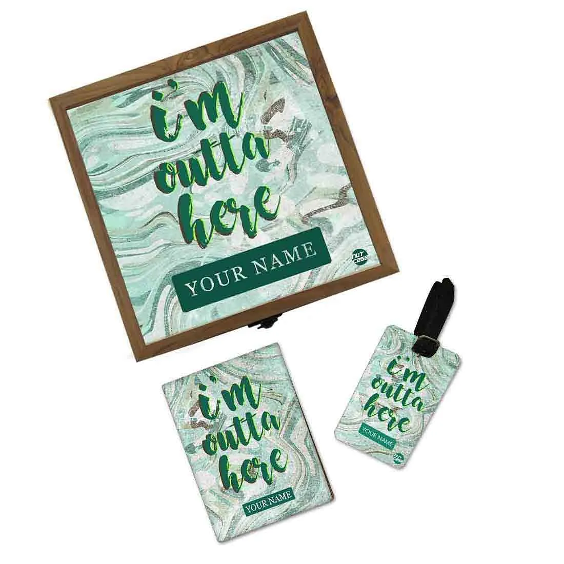 Personalized Passport Cover Combo - I Am Outta Here Green