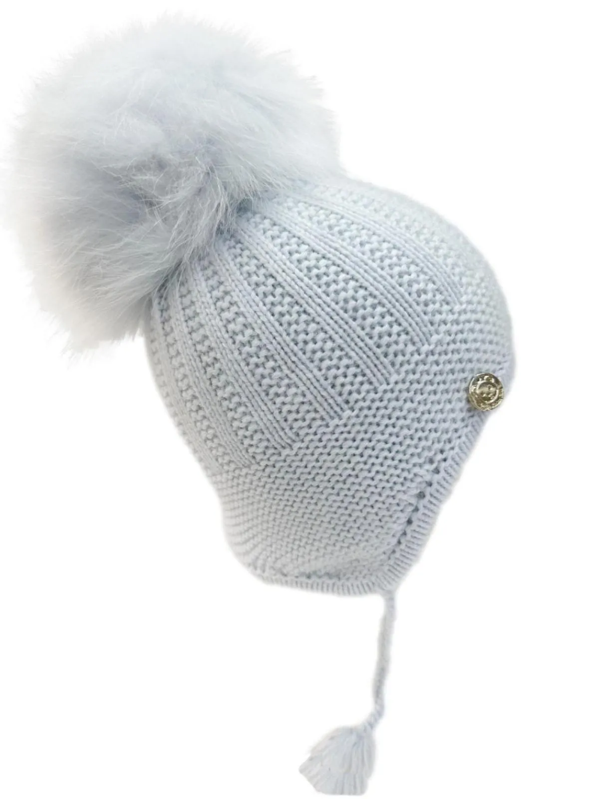 Petite Maison Kids Blue 'London' Fur Pom Aviator Hat