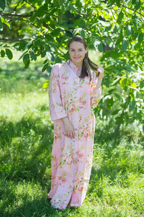 Pink Charming Collars Style Caftan in Flower Rain Pattern