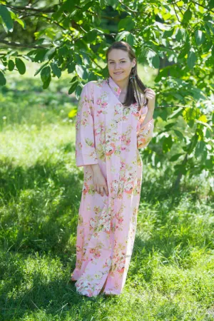 Pink Charming Collars Style Caftan in Flower Rain Pattern