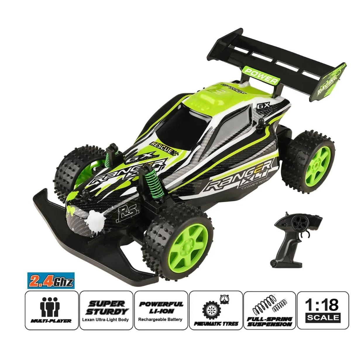 Playzu Ranger Alien 1:18 Scale R/C Car - Green for Ages 6 